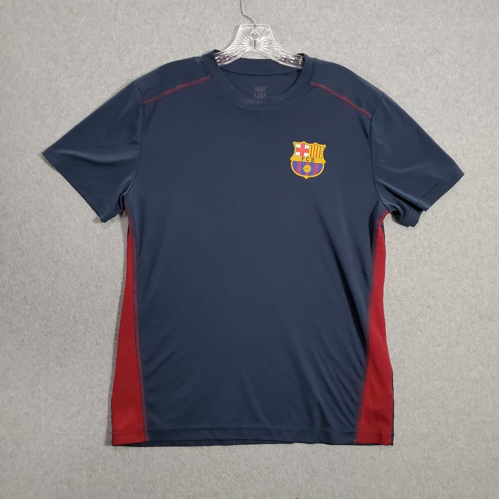 FCB Barcelona Men Soccer Jersey Medium Blue Shirt Colorblock Red Crew Neck Tee